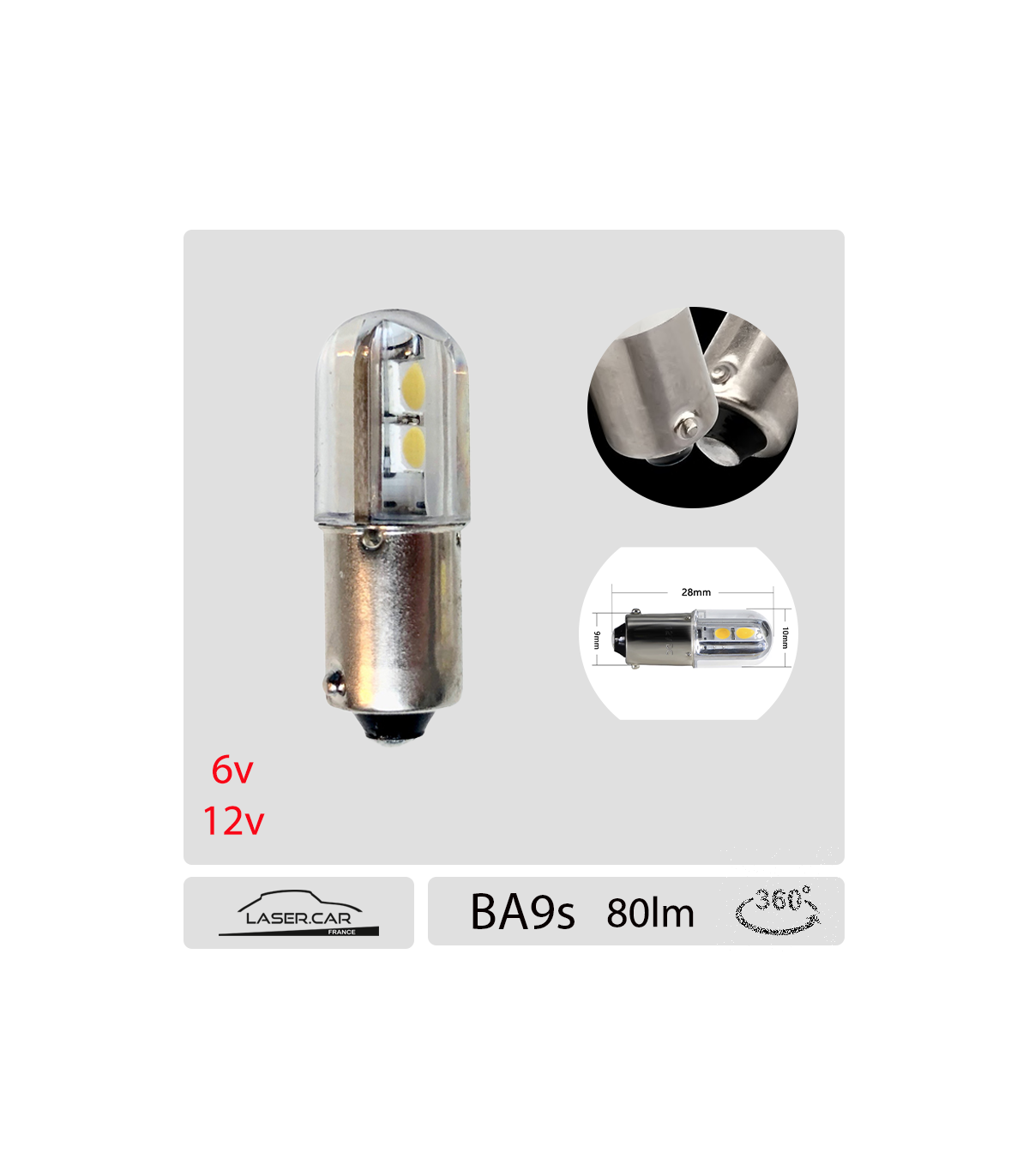 2x Ampoule 12V BA9S LED T4W intérieur voiture compteur tableau de bord moto  scooter (idem OSRAM 3850WW-02B) - CYCLINGCOLORS