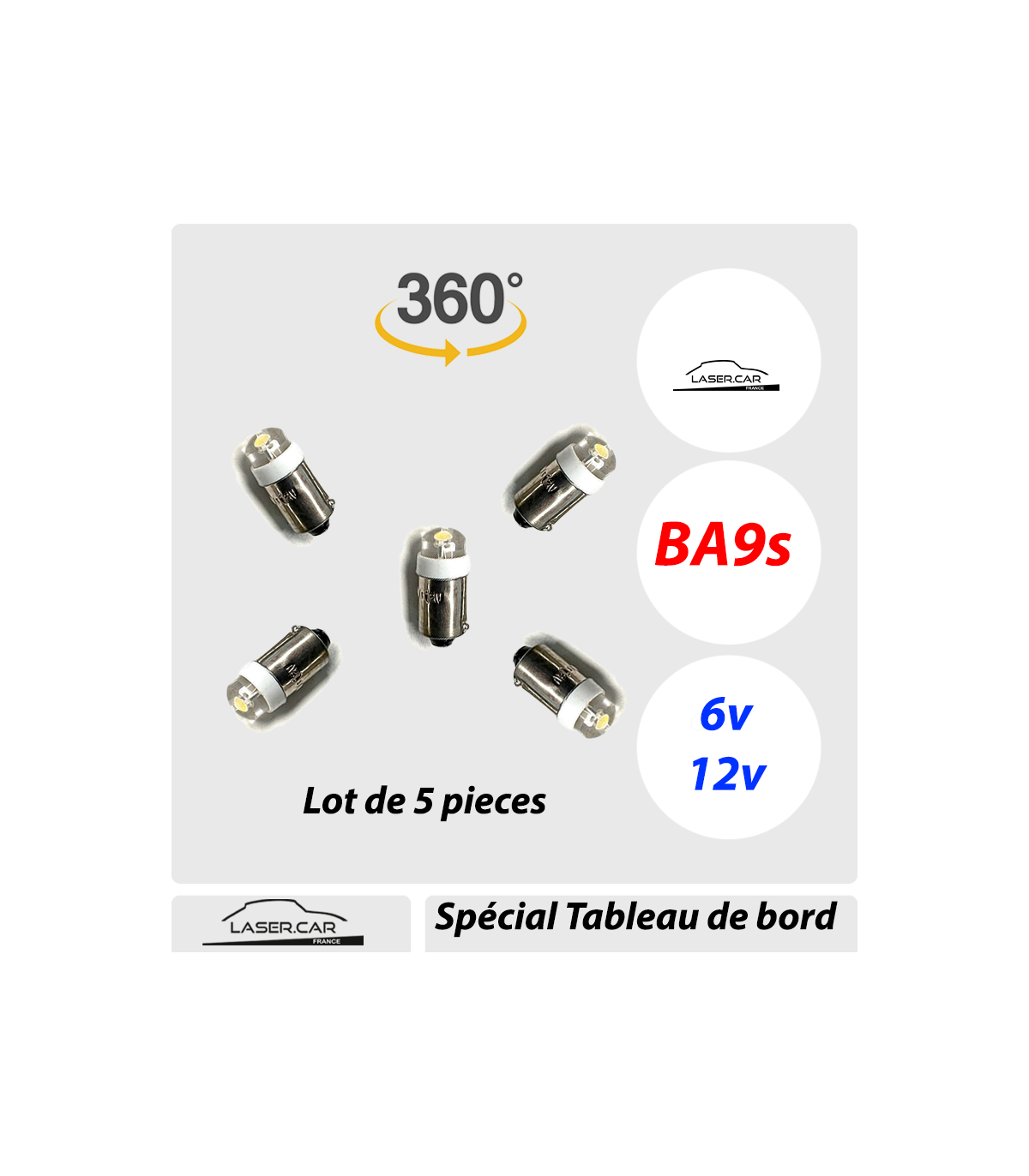 5x BA9s LED T4w, 60 lm, Série BASIC - Instuments & Tableau de Bord Lot de 5
