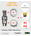 H4+R2 LED,  KIT UNIVERSEL TWIN PACK TURBO 150w*