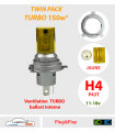 H4 LED, P43T, Série classic TWIN TURBO 150w*, JAUNE