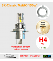 H4 LED, P43T, Série 3x classic  TURBO 150w*, BLANC CHAUD